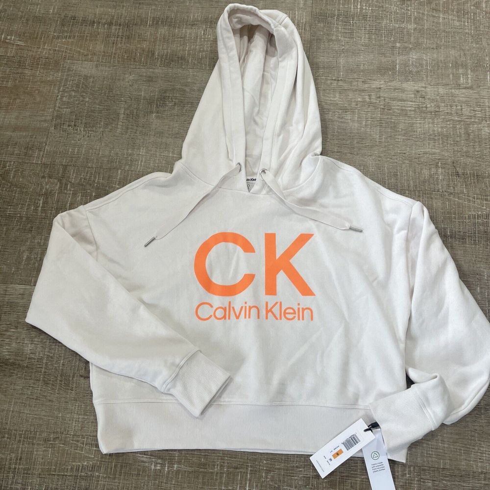 Calvin Klein Performance Hoodie Graphic Logo Pullover Top Relaxed Size S NEW